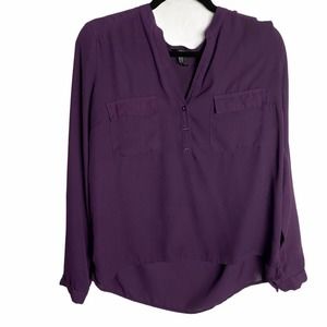 Forever 21 Women's Dark Purple V Neck Blouse